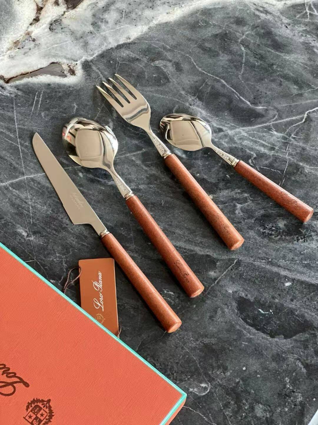 Loro Piana 4-piece mahogany knife and fork set