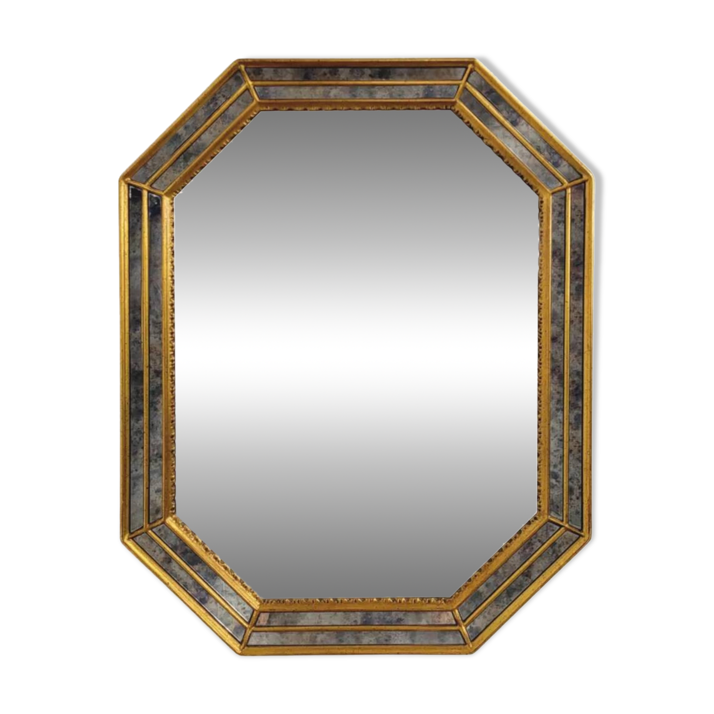 Octagonal mirror in Venetian style with gold-rimmed parecloses