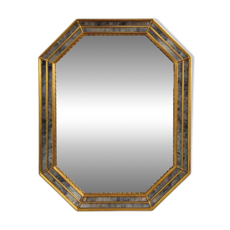 Octagonal mirror in Venetian style with gold-rimmed parecloses