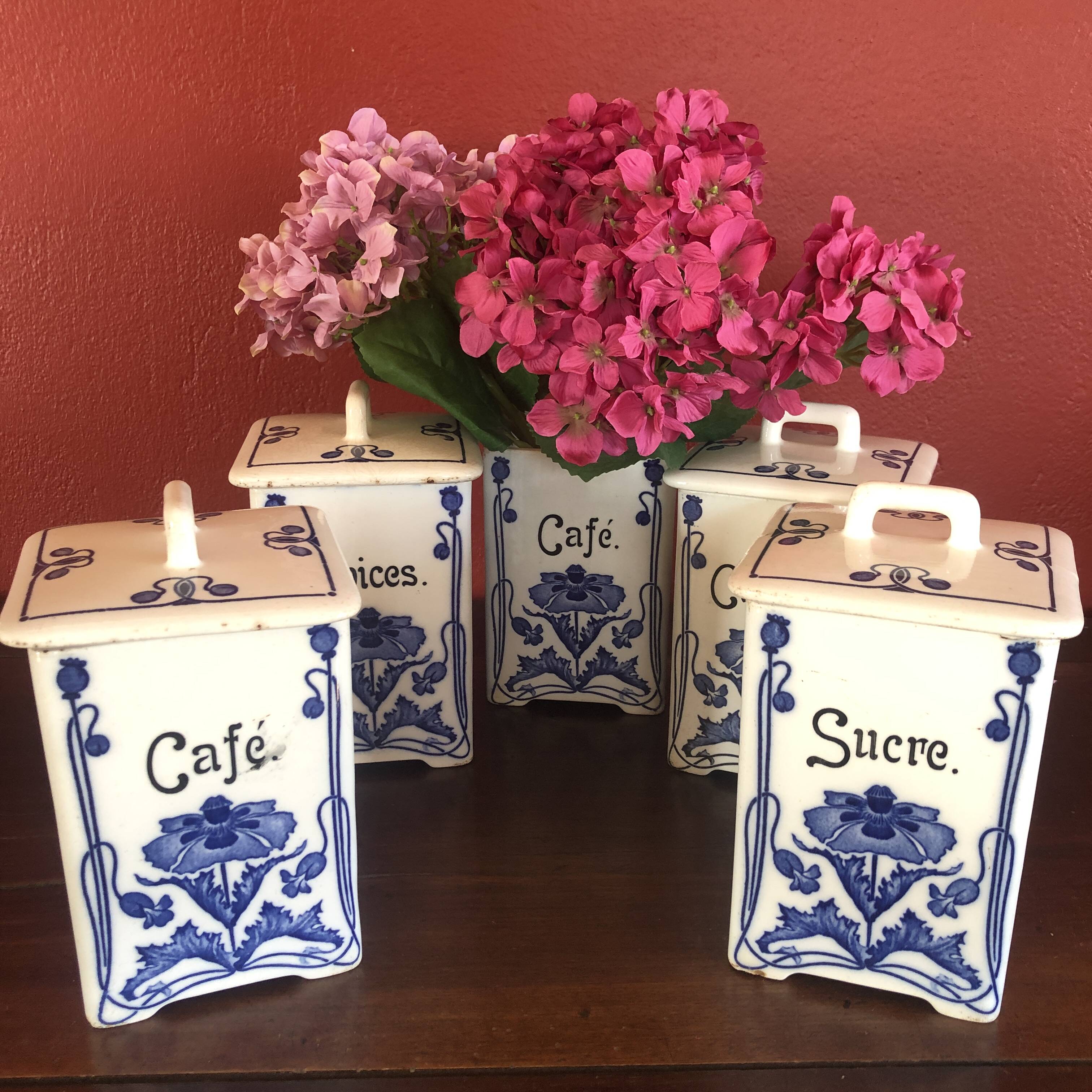 5 cobalt blue flower spice jar