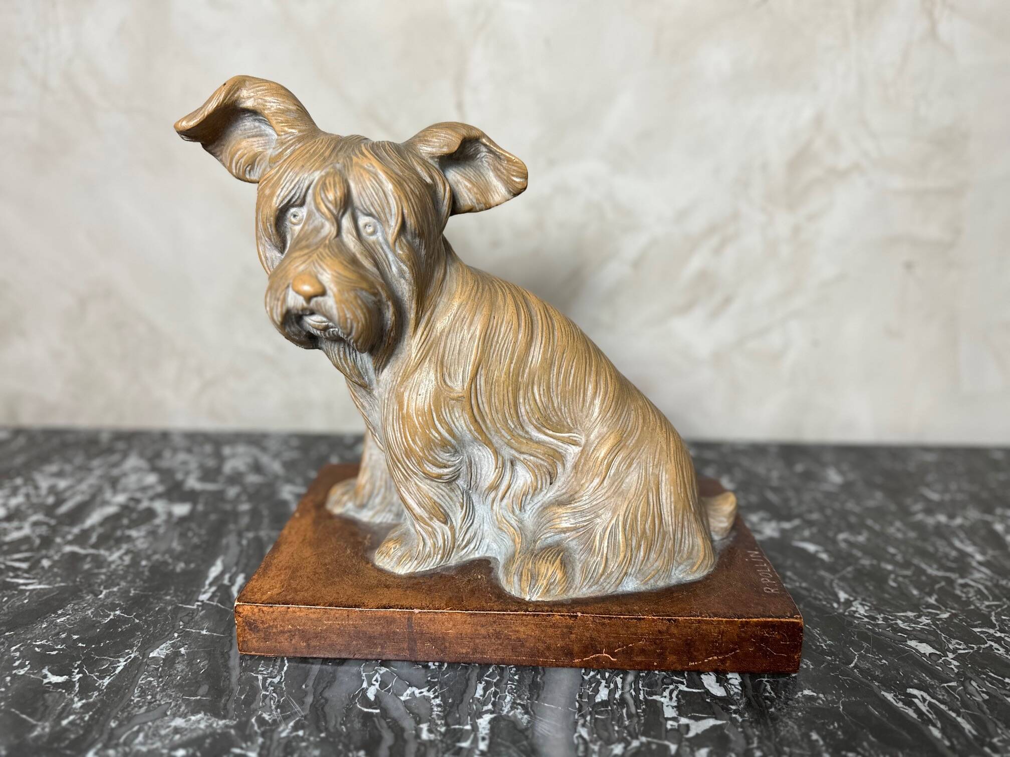Terracotta dog signed R. Pollin