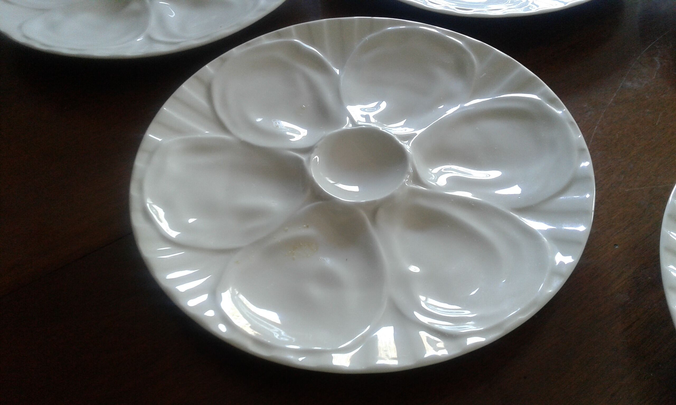 5 white slurries plates.  pillivuyt