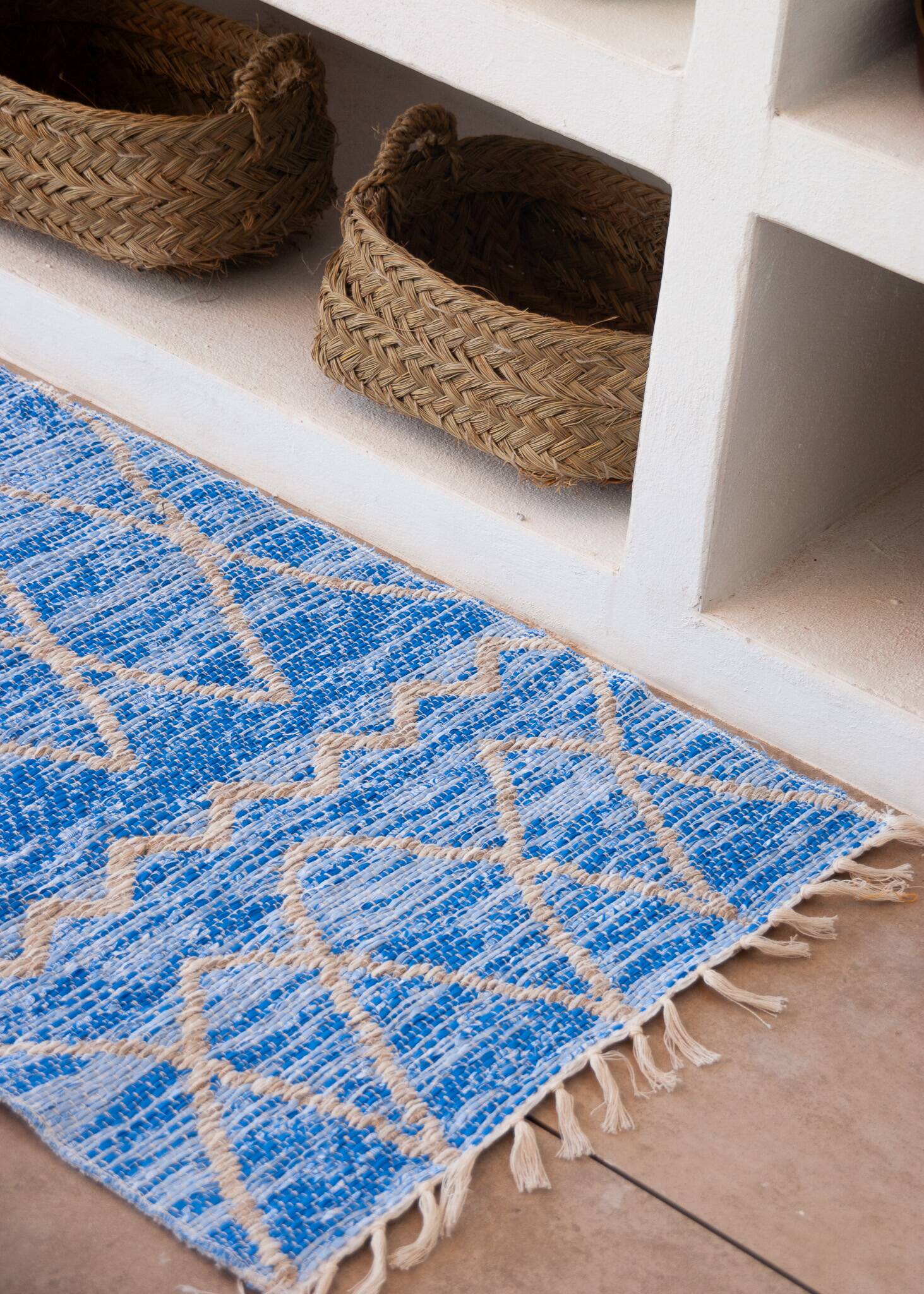 Recycled cotton handmade rug - Reversible - Blue