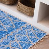Recycled cotton handmade rug - Reversible - Blue