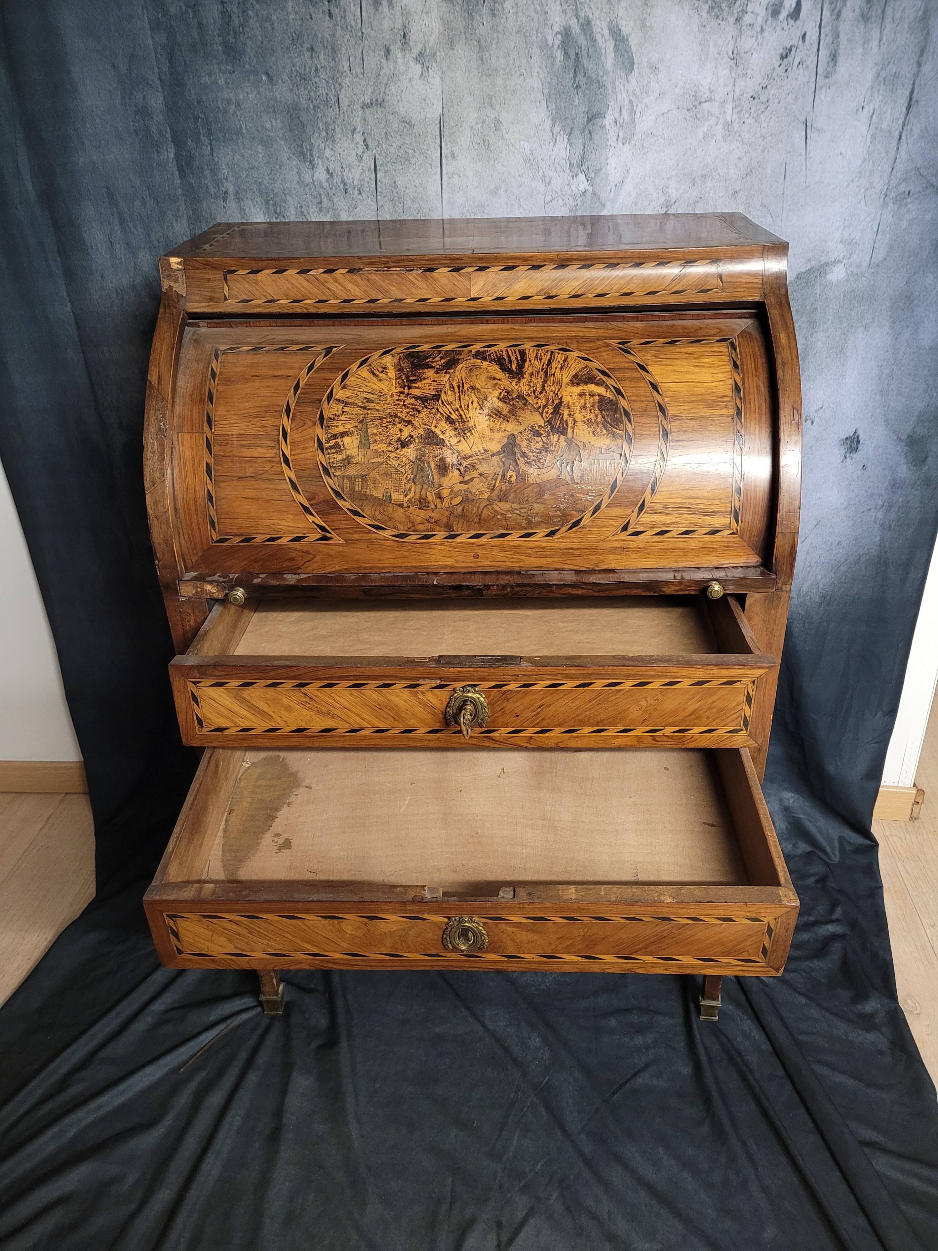 Vintage cylinder desk Louix XVI