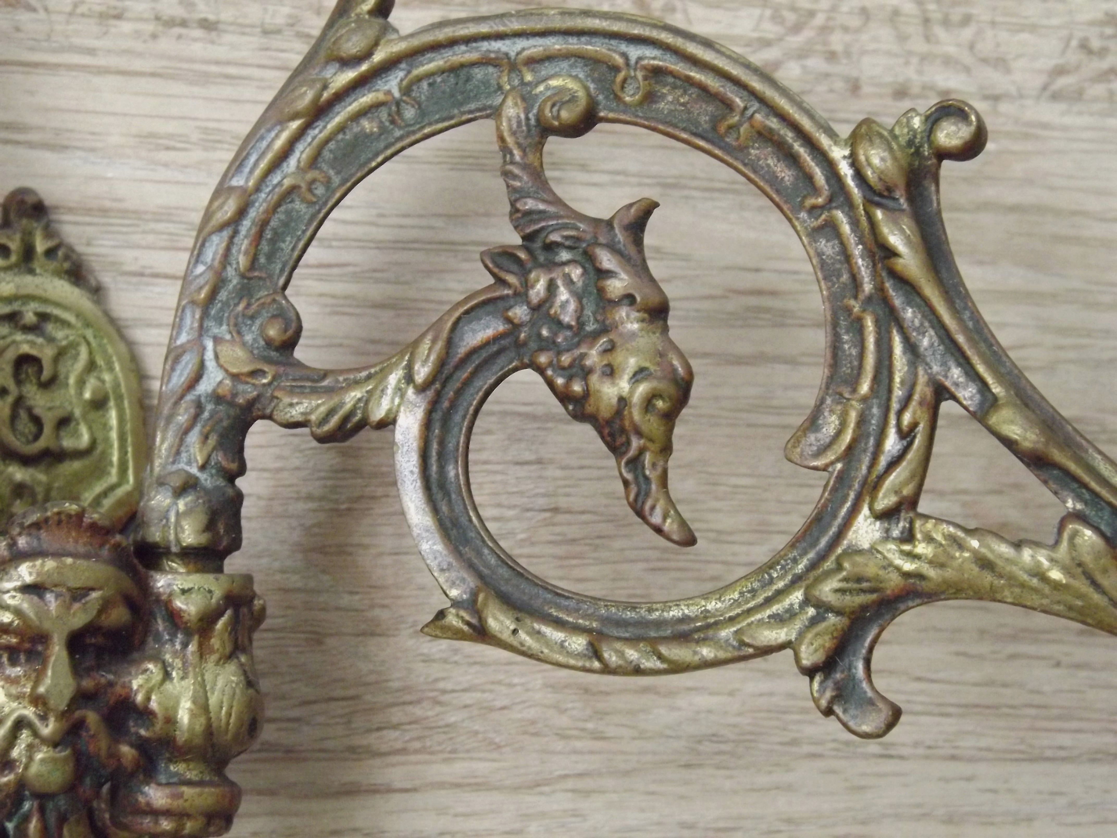 Antique French Gothic Dragon Bronze Double Piano Sconce Signed L. Pinet