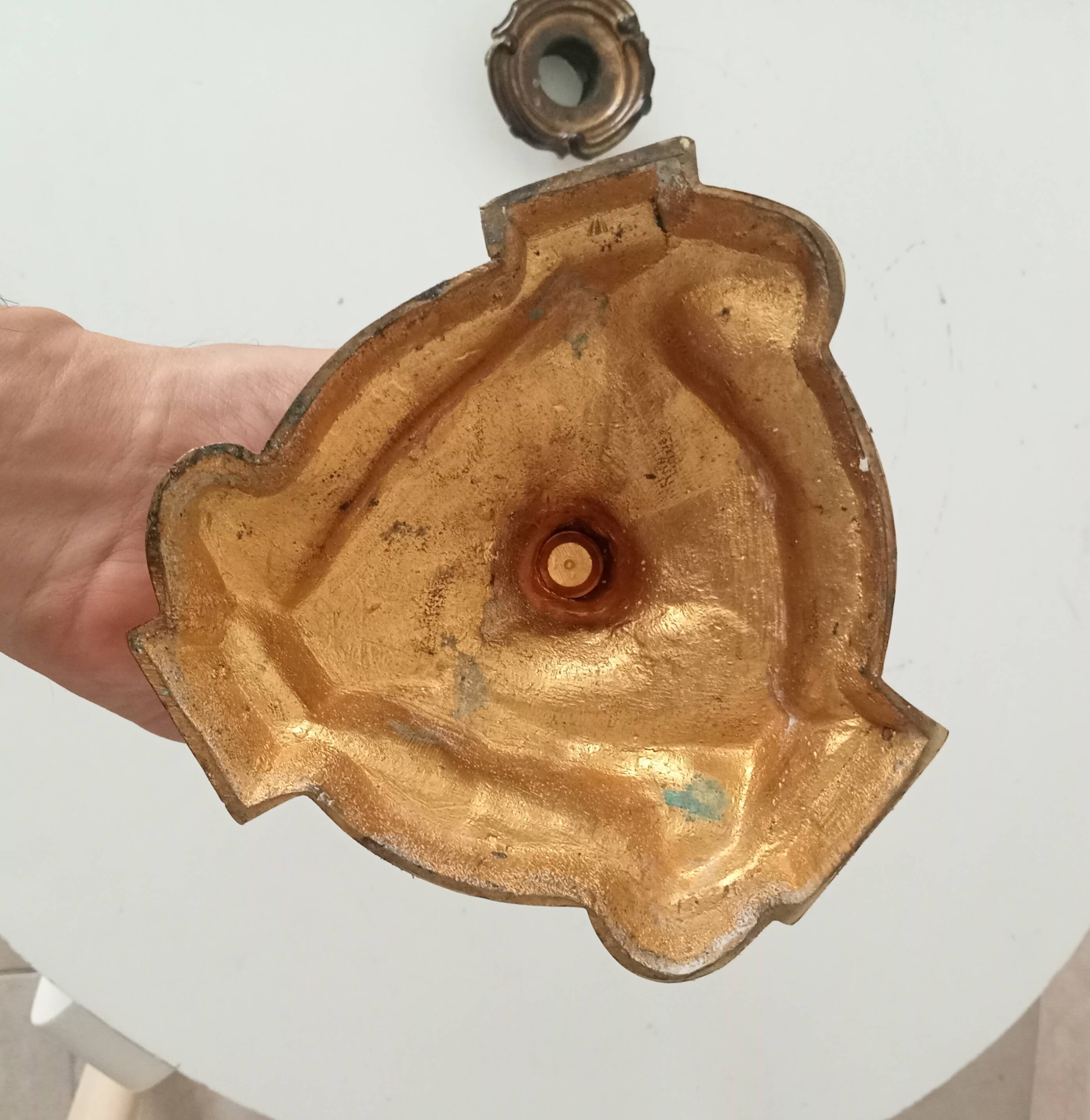 Antique 19th-century solid gilded bronze candlestick in the Louis XV style.