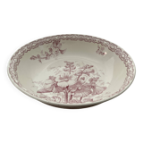 Grand saladier en porcelaine, décor rose trémière, Terre de Fer