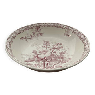 Large porcelain salad bowl, hollyhock decoration, Terre de Fer