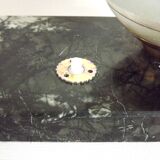 Vintage french art deco gazelle lamp black marble base round glass shade 3956