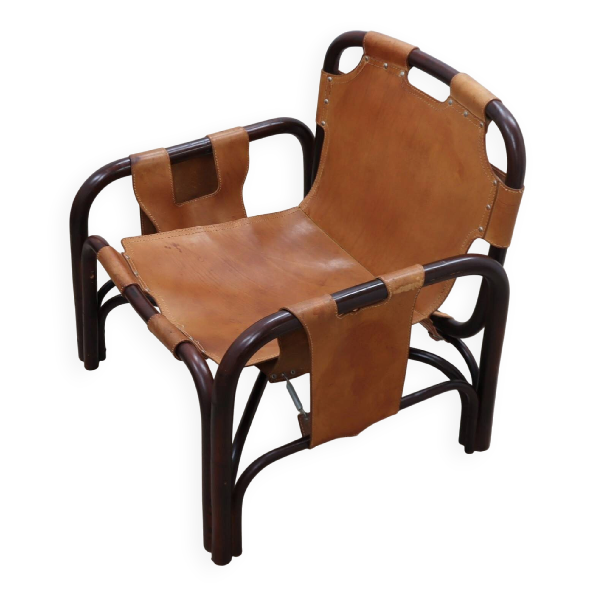 A vintage Tito Agnoli armchair leather and bamboo 1960s