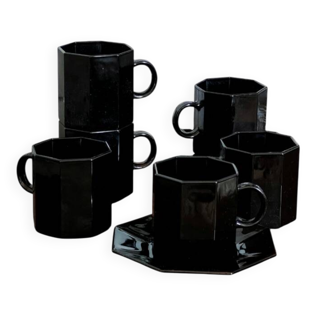 Service à Café Publicitaire Arcoroc – Noir, Collection Esso, Vintage 70's, France
