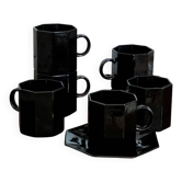 Arcoroc black octagonal coffee set