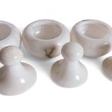 Art Deco Alabaster Set of Three Lidded Urns, Hand-Carved in Spain