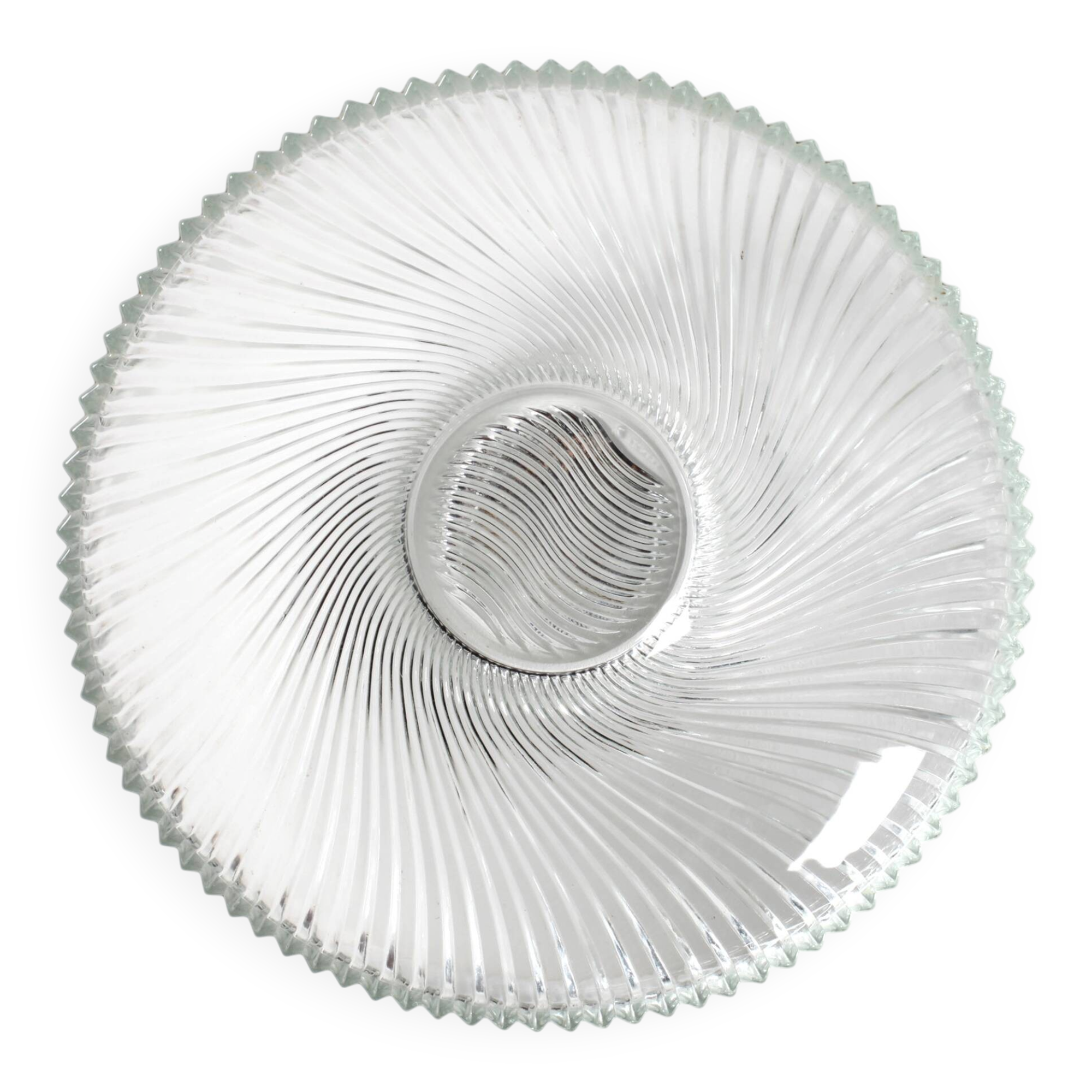 Vintage Clear Ribbed Glass Bowl / Stylish Heavy Platter by Veropa / 1970s