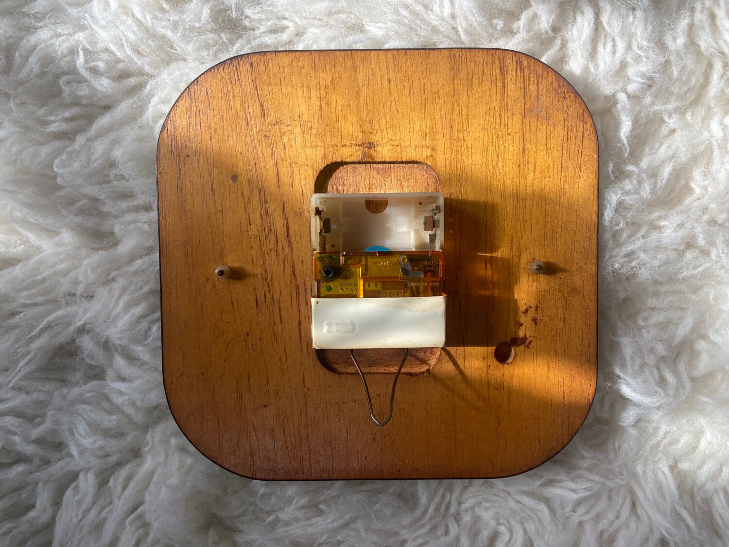Wall clock in wood and glass 70s