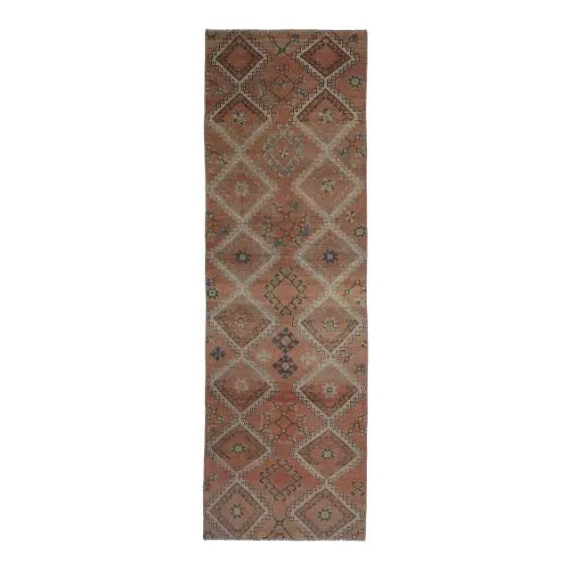 1970s Turkish Hand-Knotted Wool Cotton Red Runner 101x320
