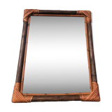 Miroir bois et rotin vintage années 60