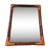 Miroir bois et rotin vintage années 60