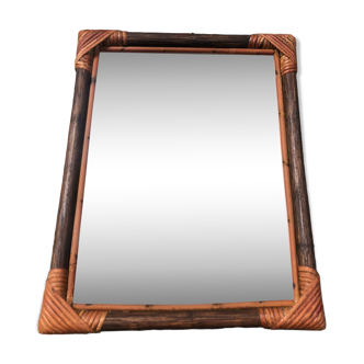 Miroir bois et rotin vintage années 60