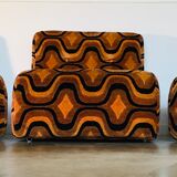 Vintage 1970s orange geometric patterned space-age armchair
