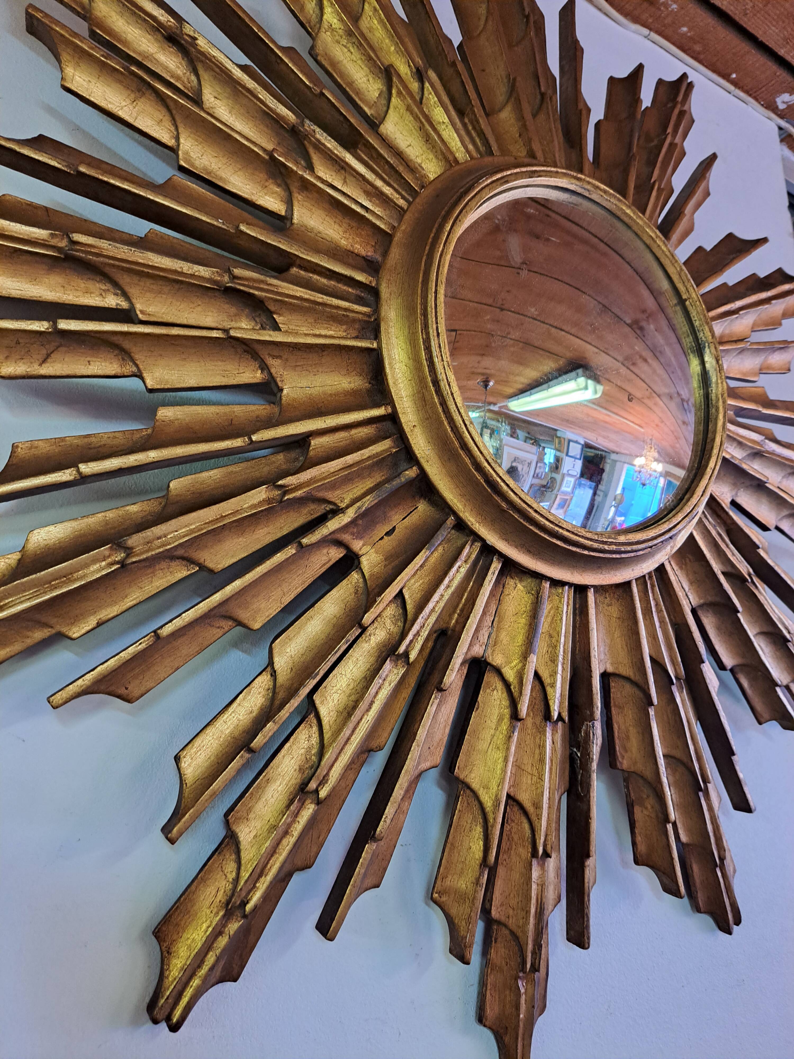 Sun mirror in gilded wood 70s, 72 cm