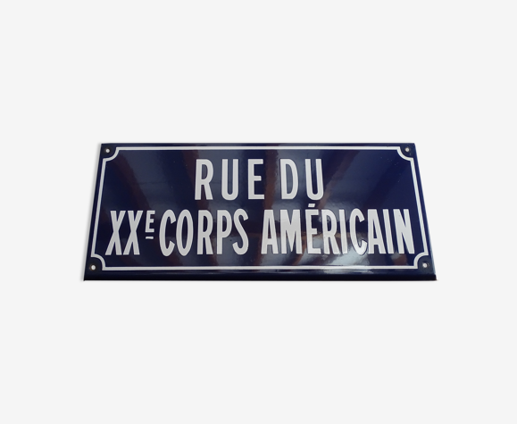 Plaque de rue émaillée ancienne, rue du XXème corps américain