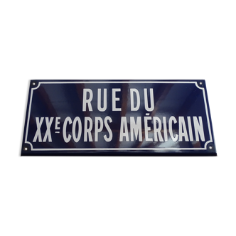 Plaque de rue émaillée ancienne, rue du XXème corps américain