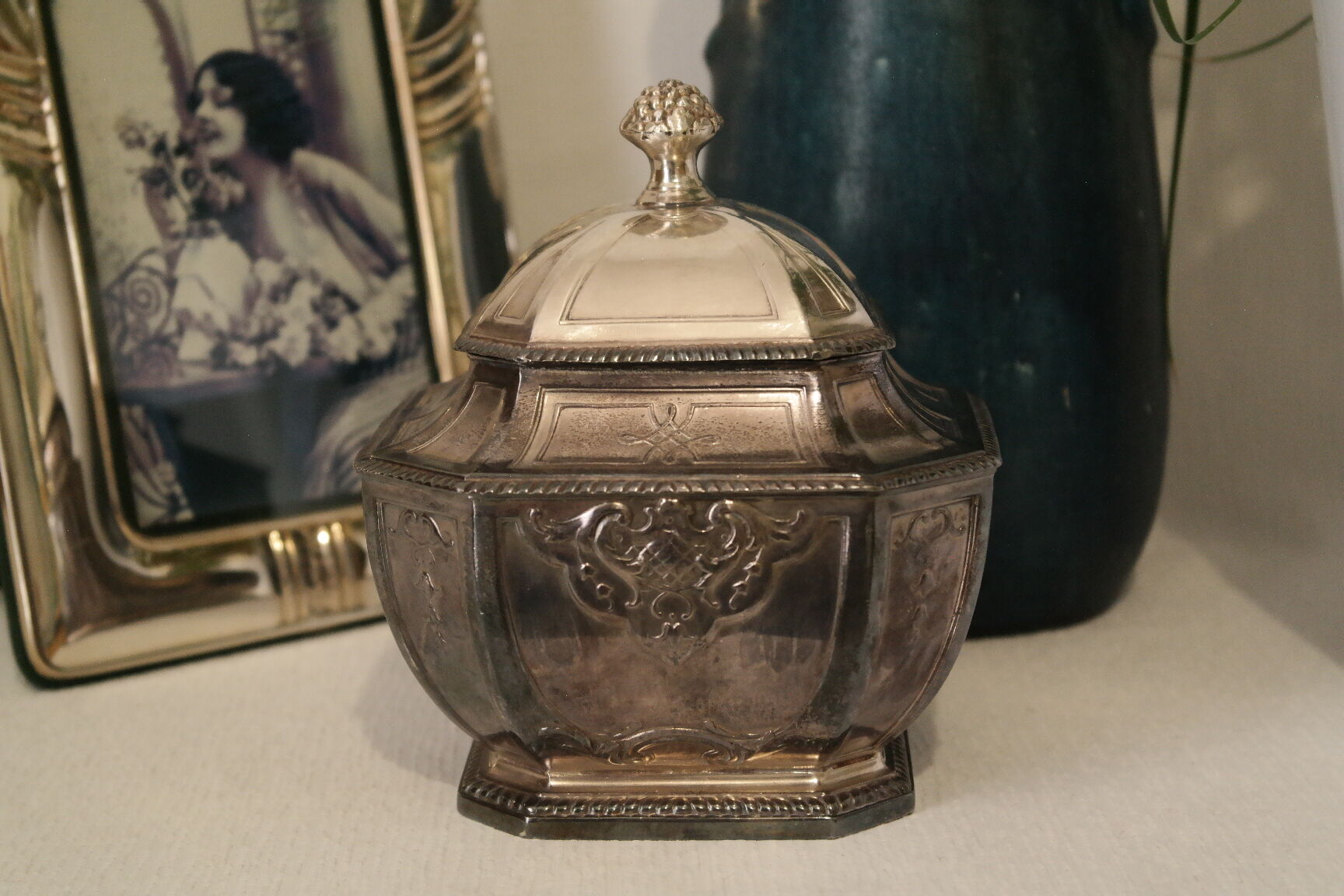 Silver metal candy sugar bowl lutetia france old