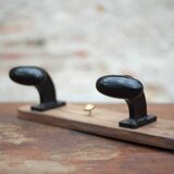 Wooden wall coat rack, vintage wall coat rack, bakelite hooks, ha