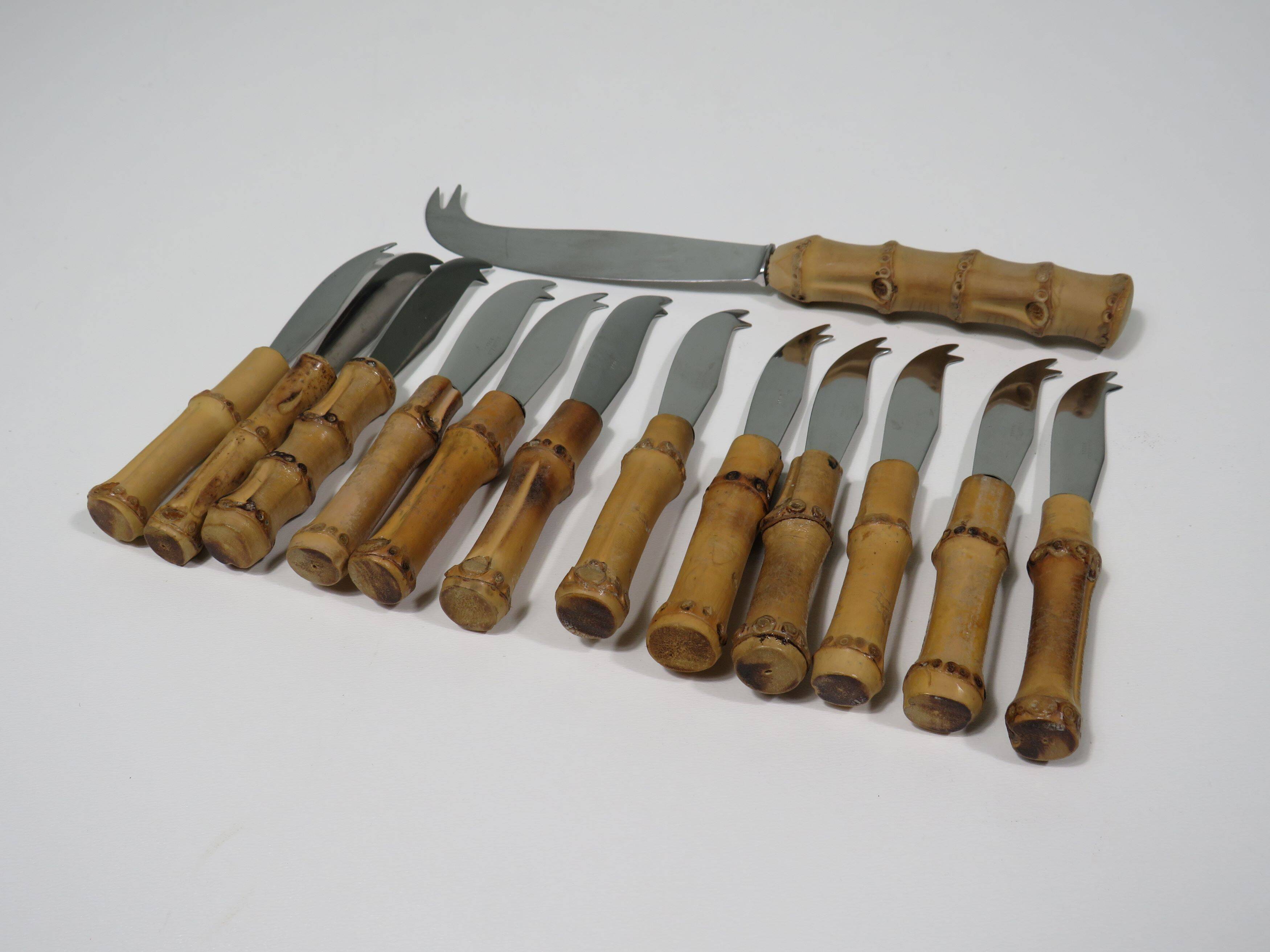 Vintage cheese cutlery, bamboo