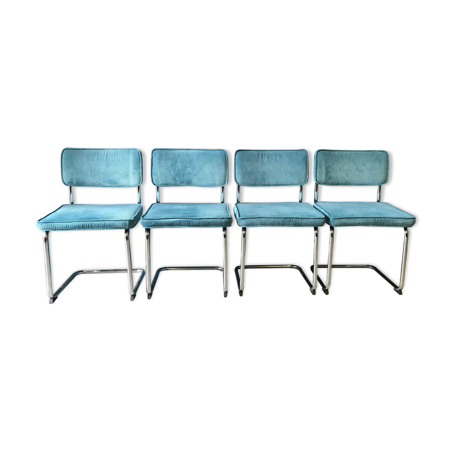 Series of 4 velvet & chrome chairs from the 90