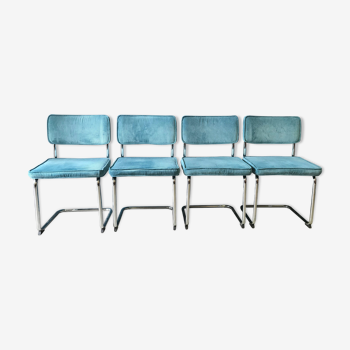 Série de 4 chaises en velours et chrome des années 90
