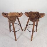 Set of 2 Spanish stools with cowhide, 1960s