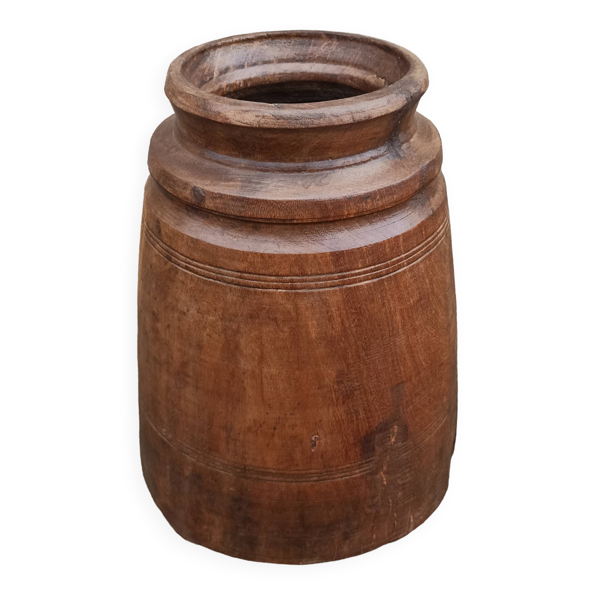 Large old wooden pot