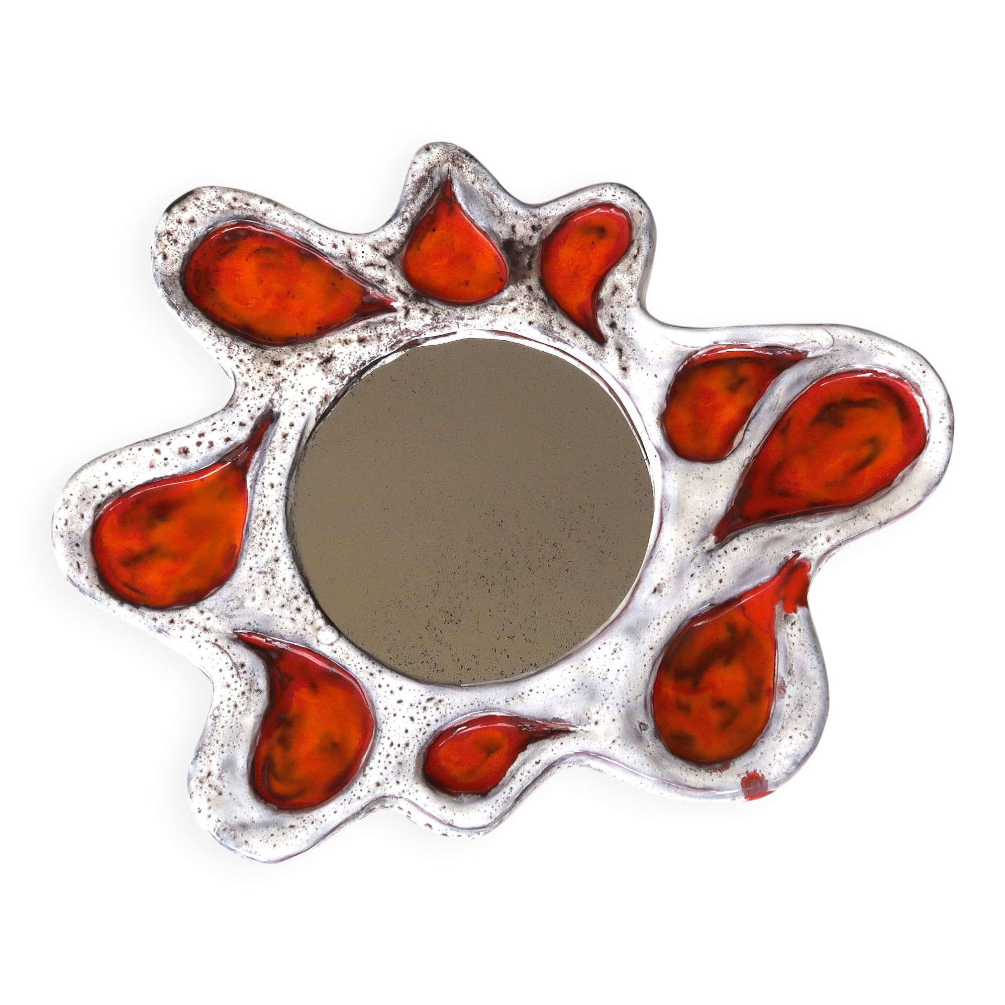 Orange and gray ceramic wall mirror, Vallauris, 1960s