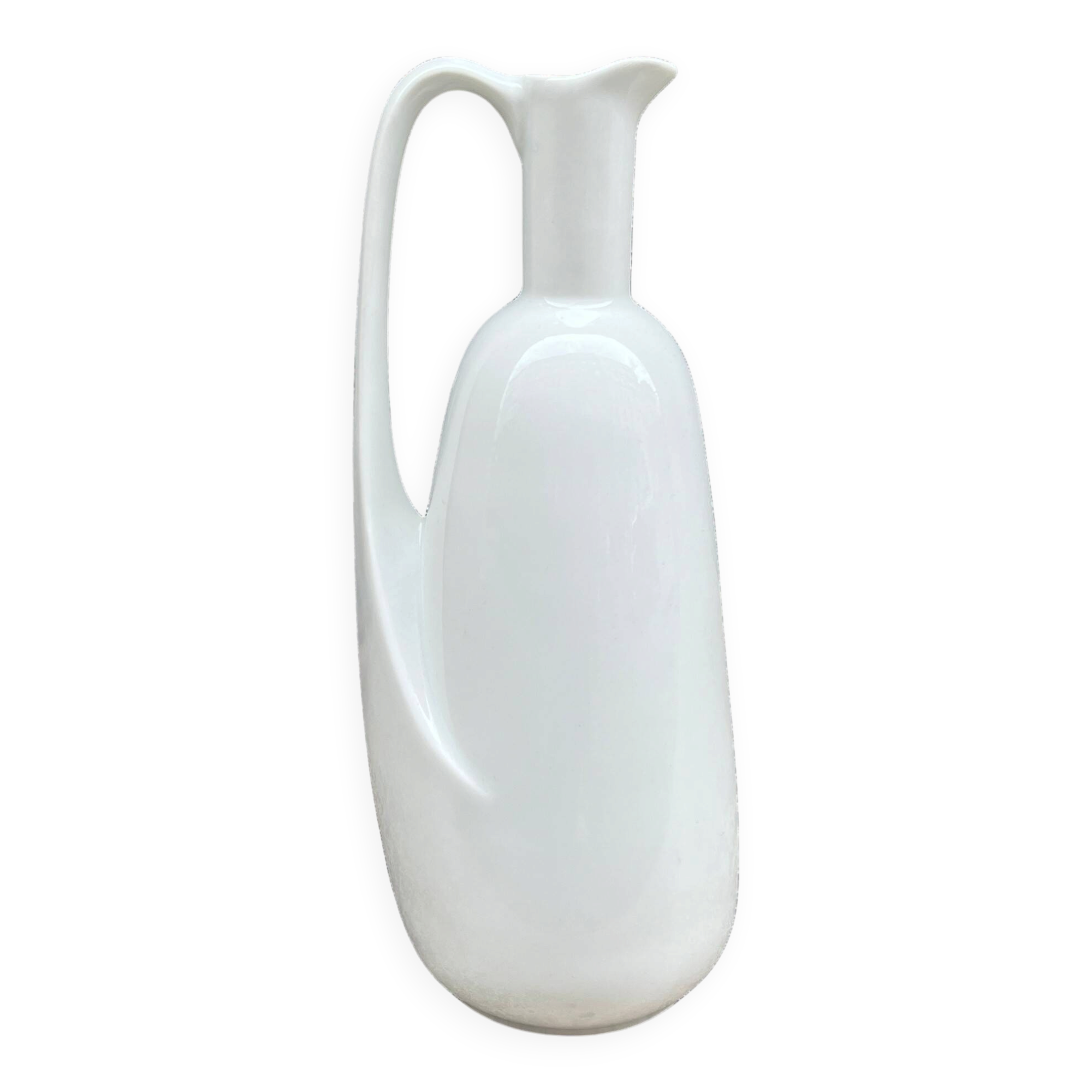Modernist pitcher in vintage white porcelain water carafe in porcelain.