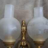 Paire vintage 1960 français laiton métal tête de lion appliques murales globe en verre