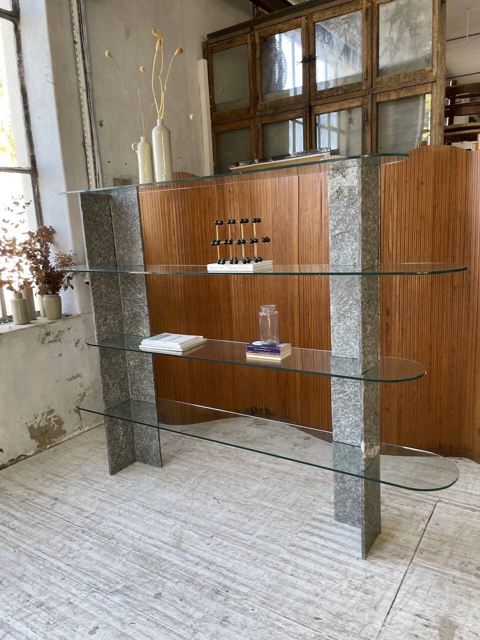 Roche Bobois stone and glass sculpture shelf 1970s