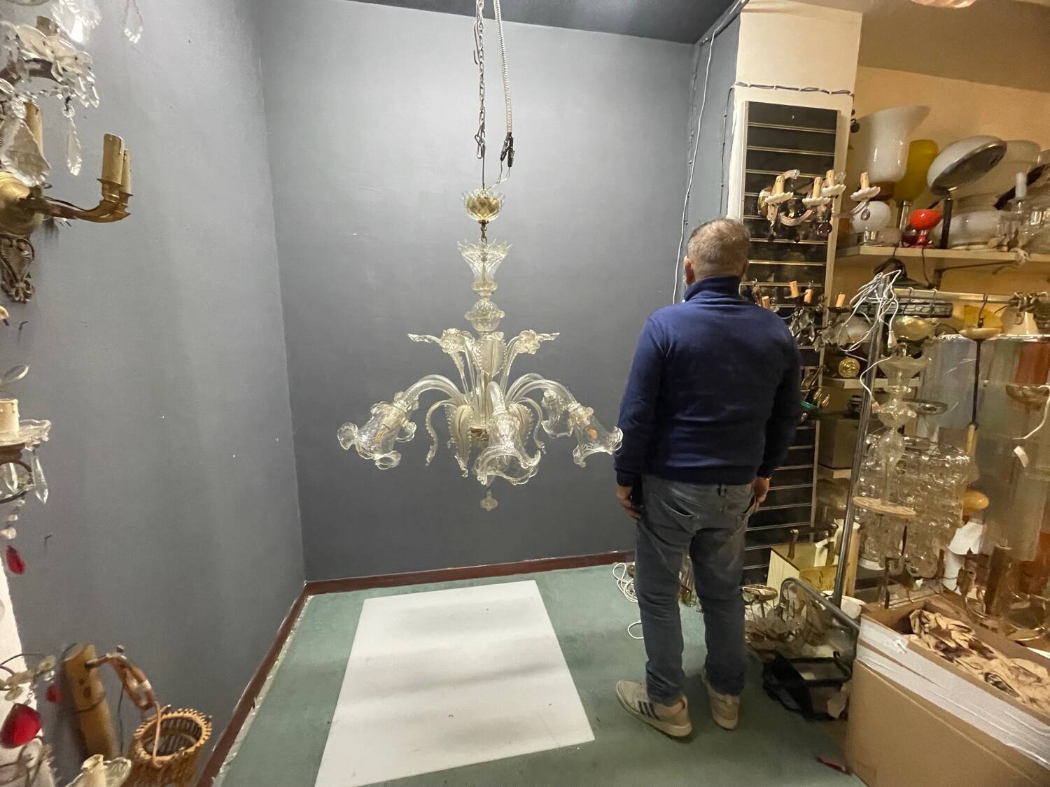 Large Venetian Murano Glass Chandeliers Set of 2