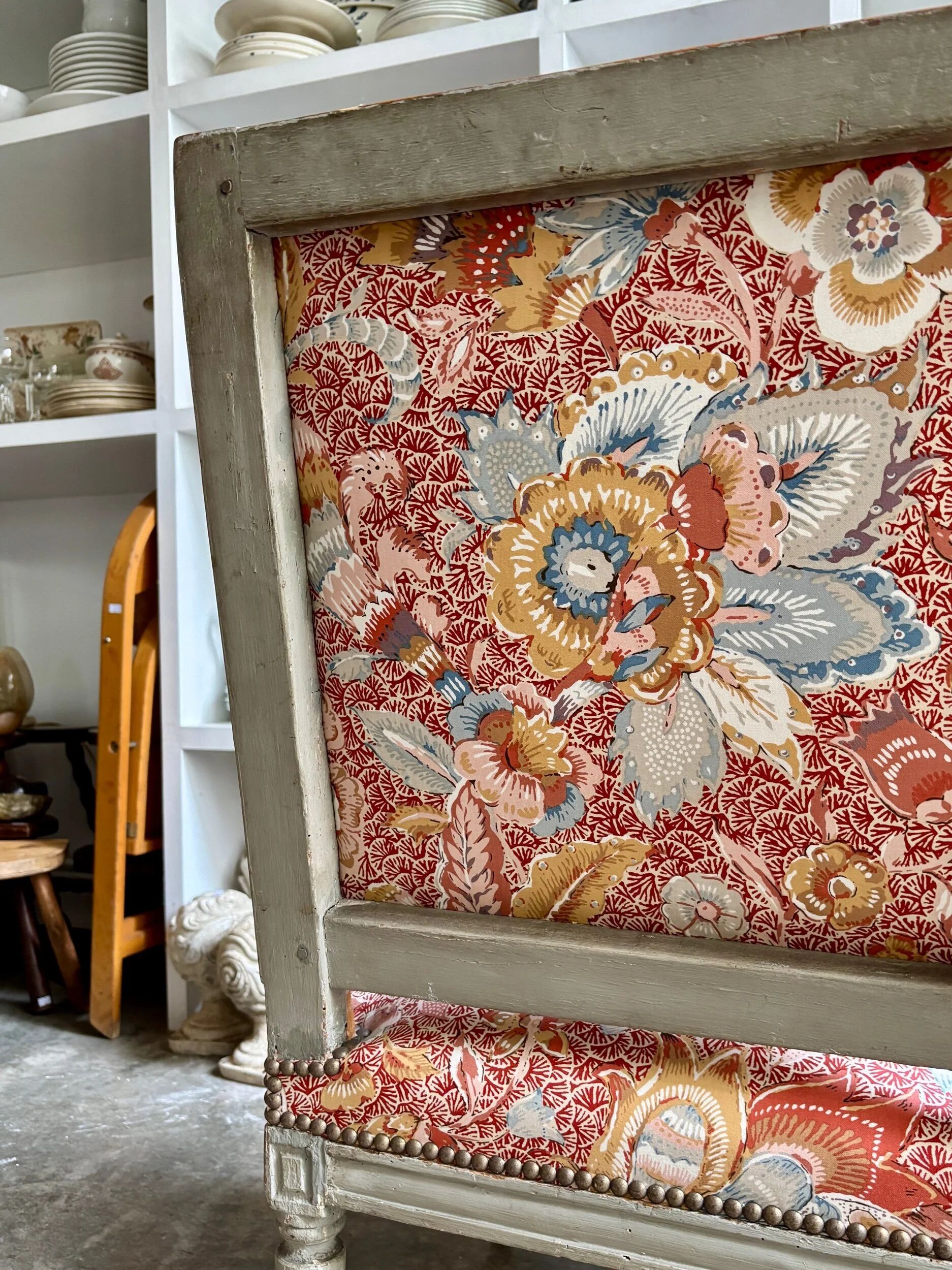 Queen's armchair from the Louis XVI period, Indian fabric.