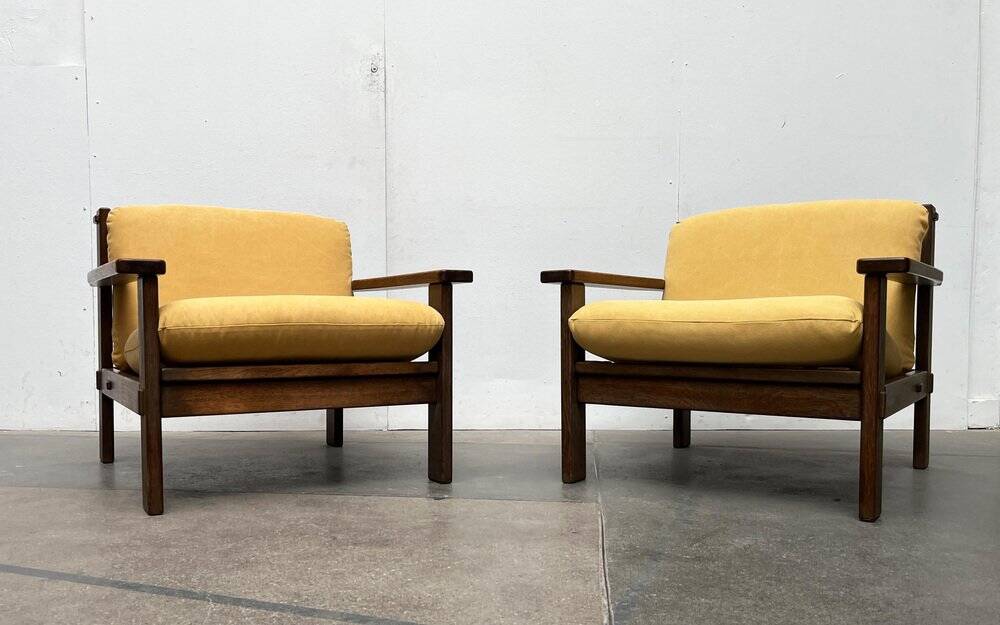 Vintage brutalist lounge chair set, 1960s