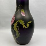 Art Nouveau vase in purple enamelled glass with poppy decoration, Poschinger circa 1900