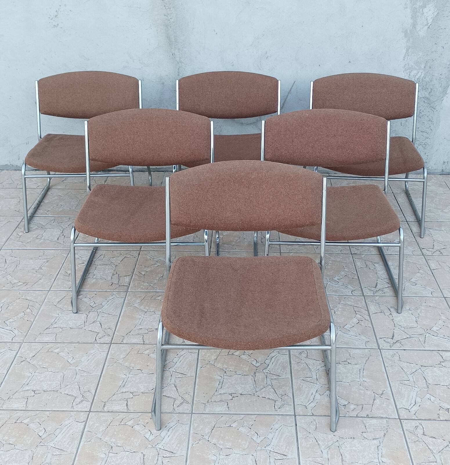 Set of 6 vintage low chrome metal chairs