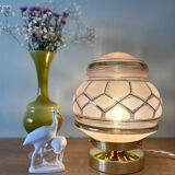 Lampe à poser globe vintage art déco en verre rose et doré