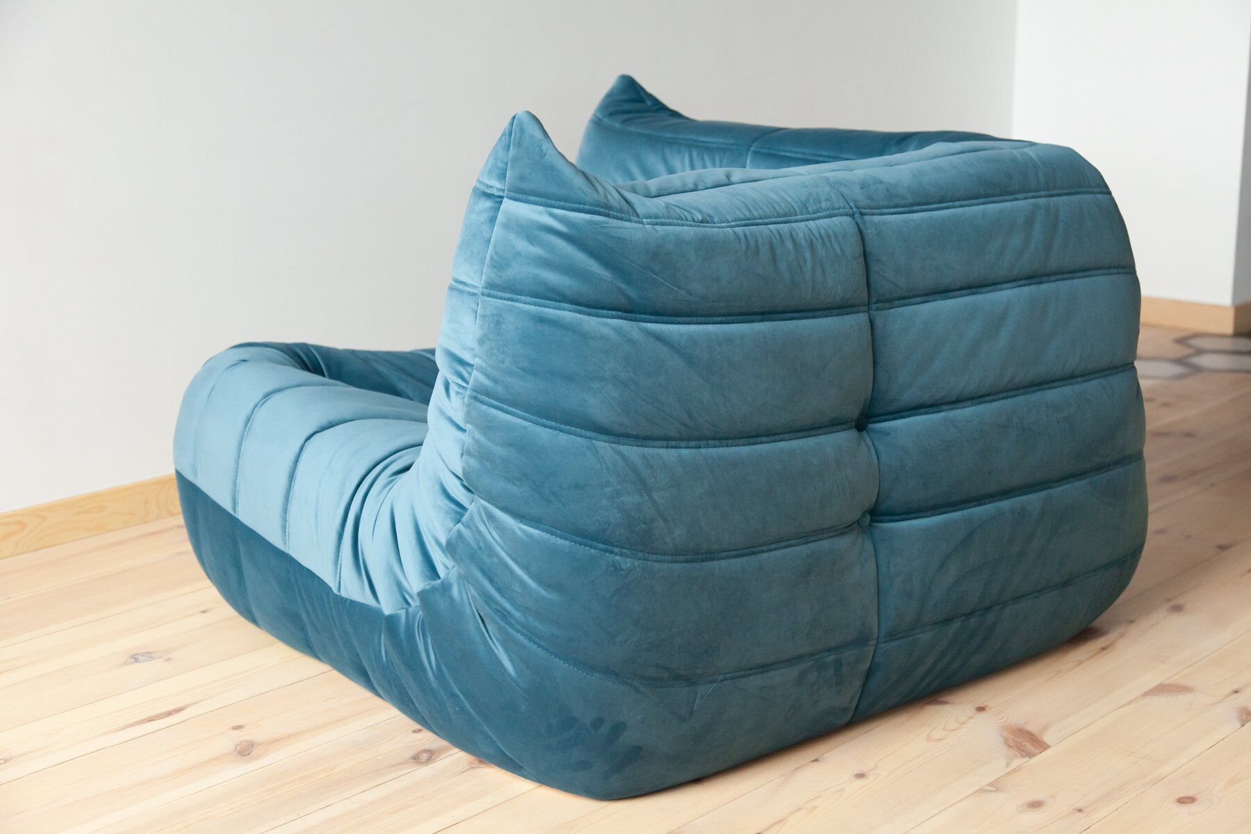 Togo living room set in blue velvet by Michel Ducaroy for Ligne Roset, set of 5