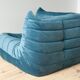Togo living room set in blue velvet by Michel Ducaroy for Ligne Roset, set of 5