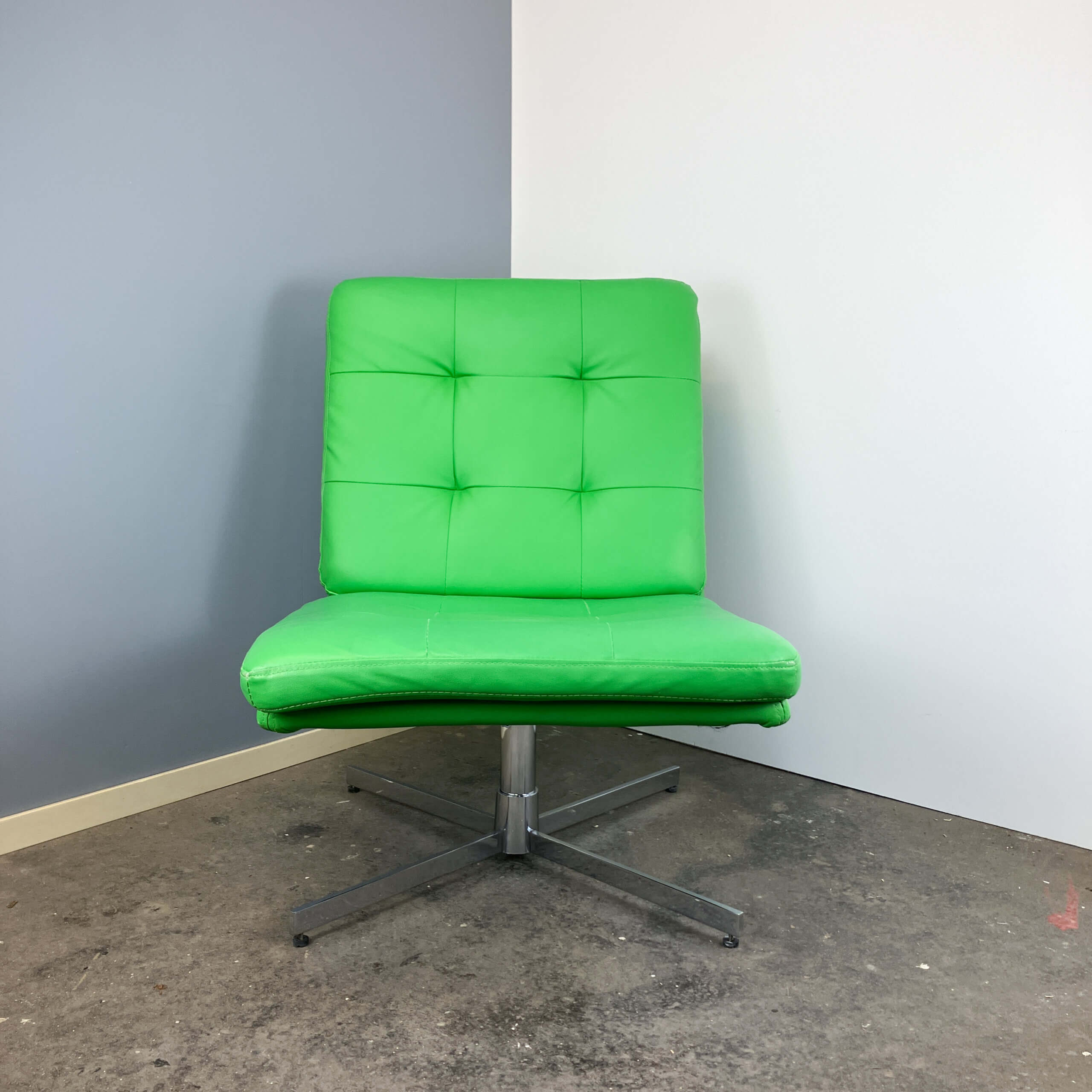 Swivel easy chair, chrome and faux leather, Vintage from the 70s