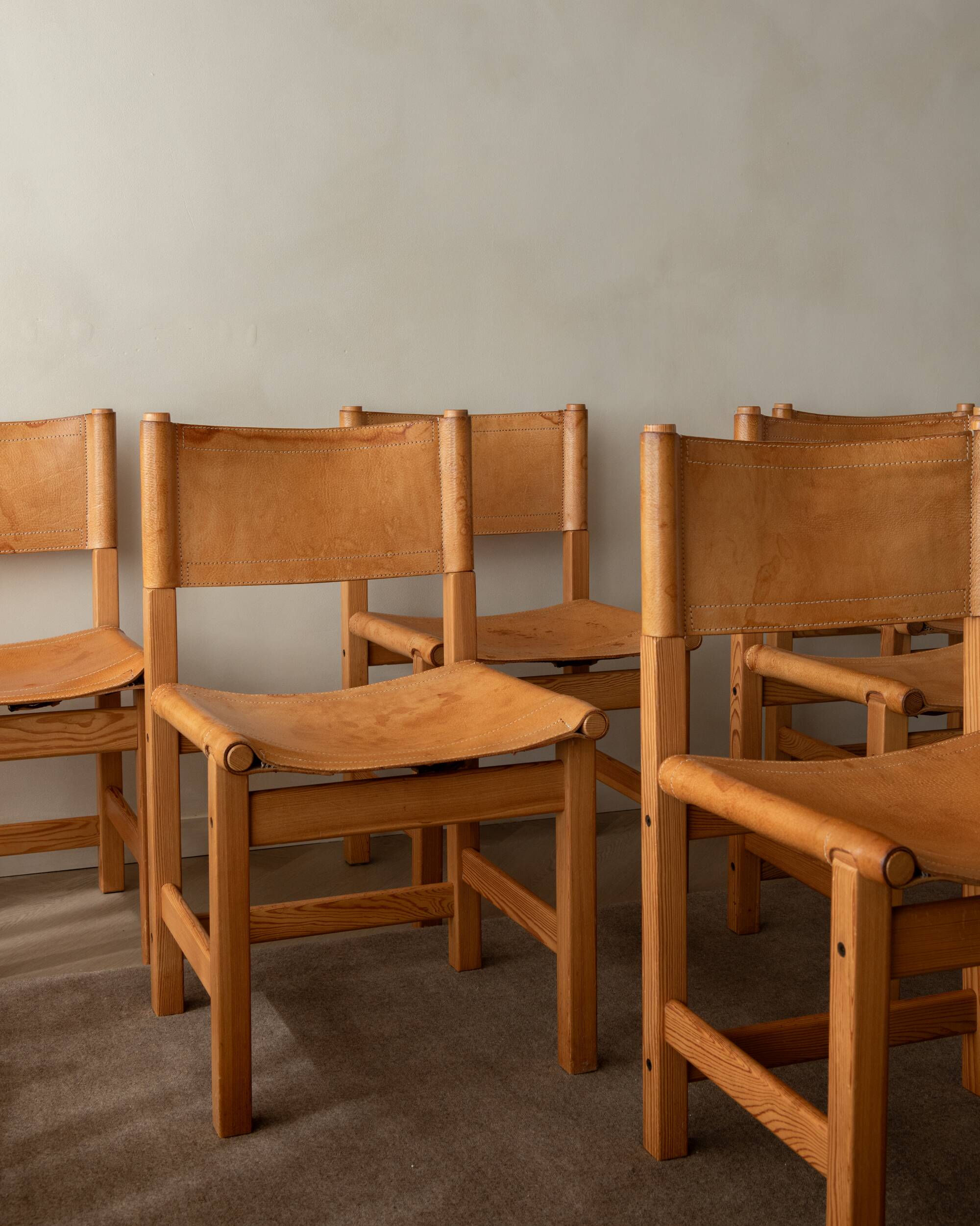 Vintage Kotka Dining Chairs Tomas Jelinek IKEA, Pine Leather 1980s Set of 6