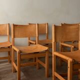 Vintage Kotka Dining Chairs Tomas Jelinek IKEA, Pine Leather 1980s Set of 6